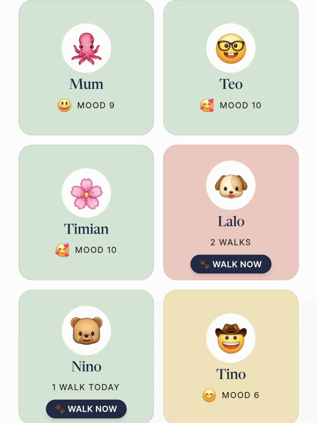 FamFeel dashboard preview Mood at a glance