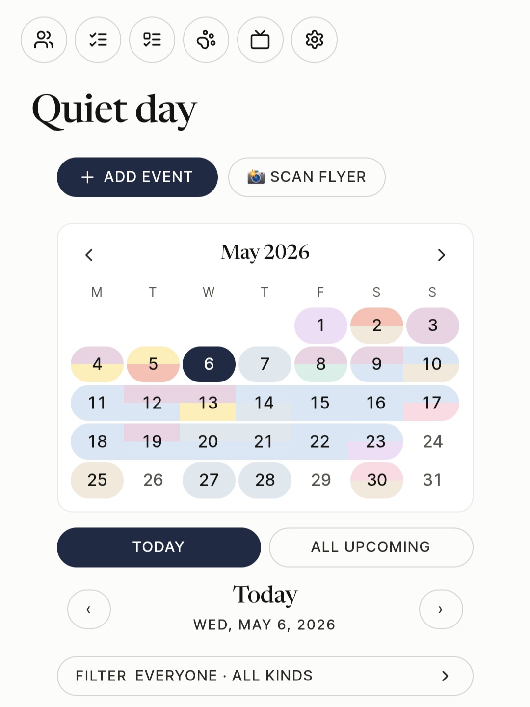 FamFeel dashboard preview What's left of today